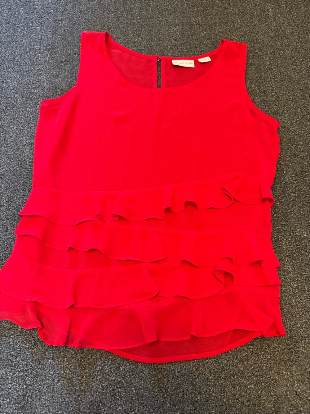 Liz Claiborne Red Chiffon Tiered Ruffle Sleeveless Tank Top Small Petite - Picture 3 of 7